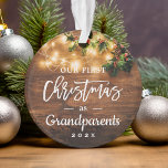 Grandparents First Christmas String Lights Photo Ornament<br><div class="desc">***** Don't forget to upload your favorite photo on the back. If you don't need the photo placement, you can remove it using design tool ***** Celebrate your First Christmas as Grandparents with this Rustic Wood Look Christmas String Lights Photo Ornament. Adding a favorite photo and text to this rustic...</div>