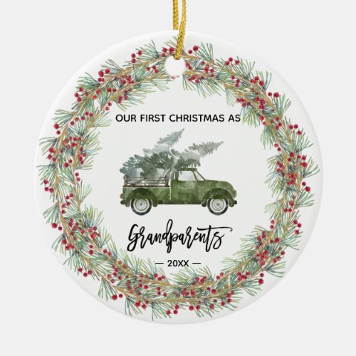 Grandparents First Christmas Truck Photo Cute Ceramic Ornament