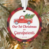 Grandparents First Christmas Truck Red Plaid Photo Ornament