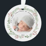 Grandparents First Christmas with photo floral Ornament<br><div class="desc">Great as gift ideas for Grandparents. This gorgeous ornament can be personalized with 2 photos (front and back).</div>