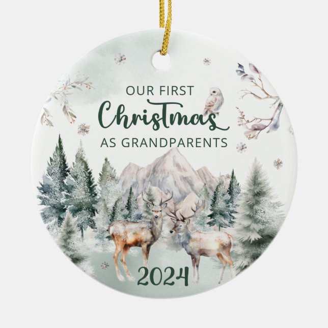 Grandparents First Christmas Woodland  Ceramic Ornament (Front)