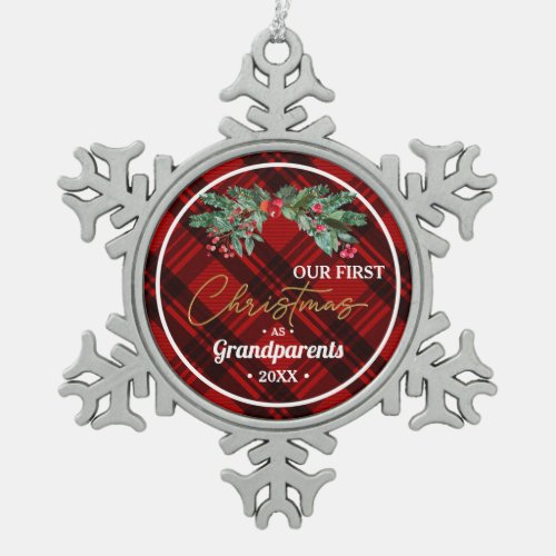 Grandparents First Custom Branded Snowflake Pewter Christmas Ornament