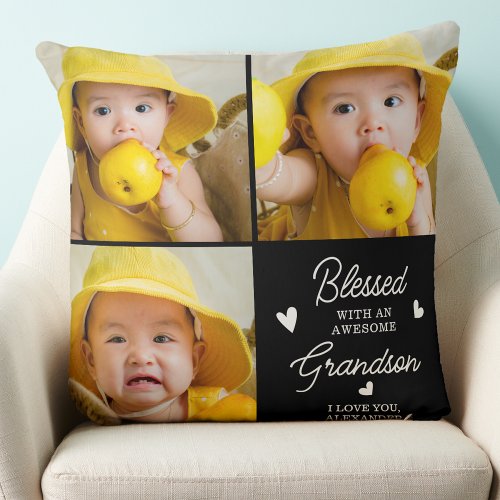 Grandparents from Grandson Custom Photo Collage Throw Pillow