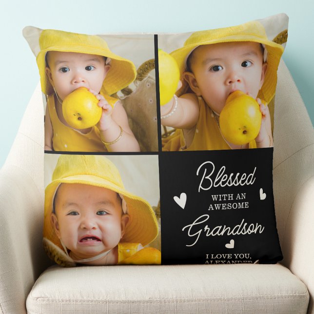 Grandparents from Grandson Custom Photo Collage Throw Pillow (Creator Uploaded)