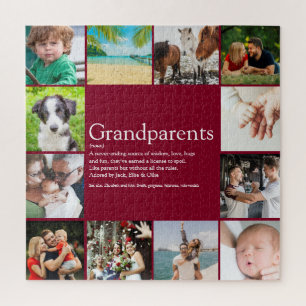 Grandparents Fun Modern Photo Collage Burgundy Jigsaw Puzzle