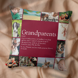 Grandparents Fun Modern Photo Collage Burgundy Throw Pillow