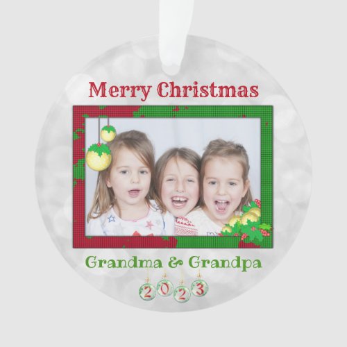 Grandparents Grandkids Photo Christmas 2023 Ornament