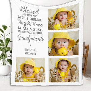 Grandparents Grandma Grandpa Photo Collage Fleece Blanket