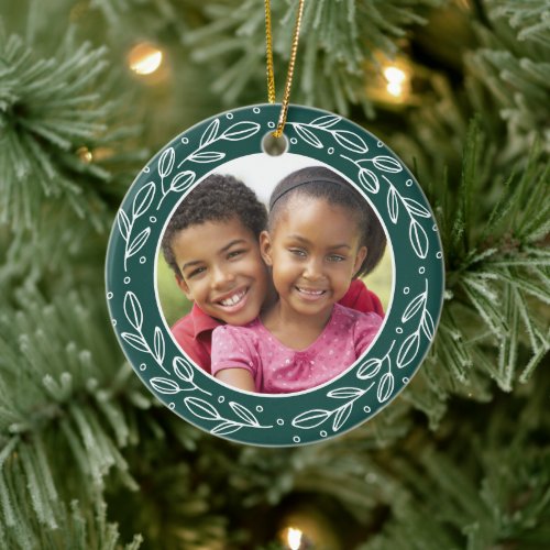 Grandparents Green Holiday Photo Personalized Ceramic Ornament