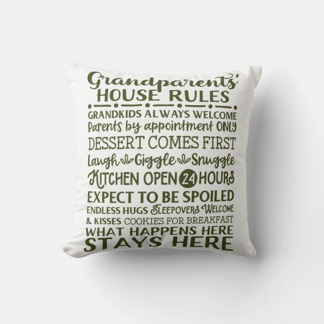 Grandparent's House Rules Throw Pillow (Front)