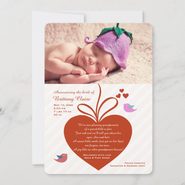 Grandparent's Love Photo Birth Announcement (Front)