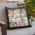 Grandparents Love Photo Personalized Black Throw Pillow<br><div class="desc">Celebrate the best grandparents with this custom photo collage black and white pillow. You can personalize with six family photos of grandchildren, family members, pets, etc., and customize the expression to "I Love You" or "We Love You, " and how they are addressed "Grandma & Grandpa, " "Mom Mom &...</div>