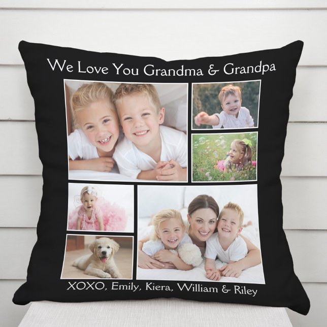 Grandparents Love Photo Personalized Black Throw Pillow (Creator Uploaded)