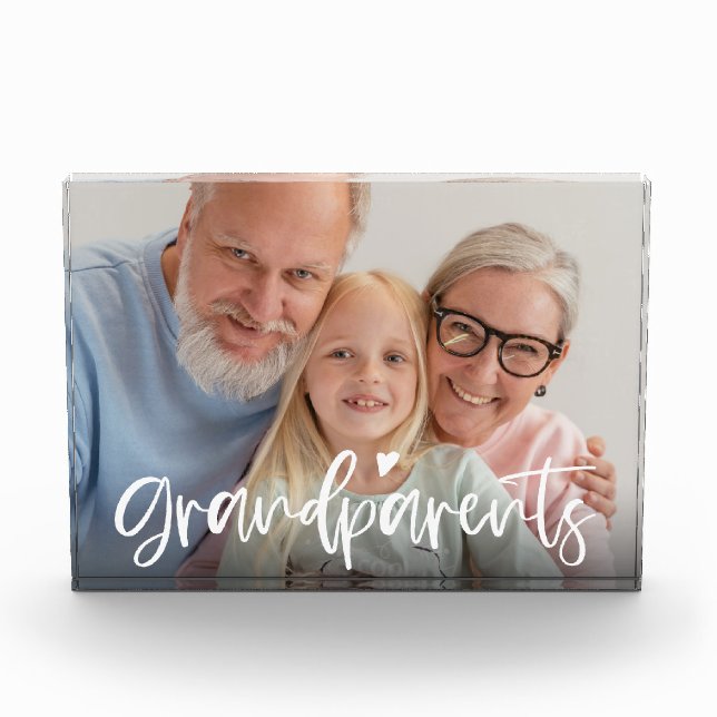 Grandparents Love Script Personalized Gift Photo Block (Front)