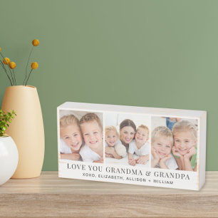 Grandparents Love You 3 Photo Collage Wooden Box Sign