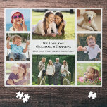 Grandparents Love You 8 Photo Collage Personalized Jigsaw Puzzle<br><div class="desc">A fun gift for the world's best grandparents,  this jigsaw puzzle features an 8 photo collage of their grandchildren,  family,  pets,  memories,  etc.,   "I Love You" or "We Love You, " and whether they are called "Grandma & Grandpa, " "Mommom & Poppop, " "Abuela & Abuelo, " etc.</div>