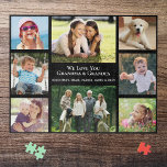 Grandparents Love You Personalized Photo Collage Jigsaw Puzzle<br><div class="desc">Give the world's best grandparents a fun custom photo collage jigsaw puzzle that they will treasure and enjoy. You can personalize with eight family photos of grandchildren, children, other family members, pets, etc., customize the expression to "I Love You" or "We Love You, " and whether they are called "Grandma...</div>