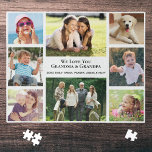 Grandparents Love You Photo Collage Personalized Jigsaw Puzzle<br><div class="desc">Give the world's best grandparents a fun custom photo collage jigsaw puzzle that they will treasure and enjoy. You can personalize with eight family photos of grandchildren, children, other family members, pets, etc., customize the expression to "I Love You" or "We Love You, " and whether they are called "Grandma...</div>