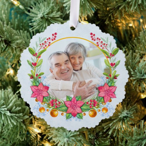 Grandparents Memorial Christmas Wreath Photo Ornament Card