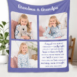 Grandparents Modern 3 Photo Custom Grandma Grandpa Fleece Blanket<br><div class="desc">Celebrate your grandparents with a custom photo collage blanket. This unique grandparents quote blanket is the perfect gift whether its a birthday, Grandparents day or Christmas. We hope your special keepsake blanket will become a treasured keepsake for years to come. . Quote "We hugged this blanket, We squeezed it really...</div>
