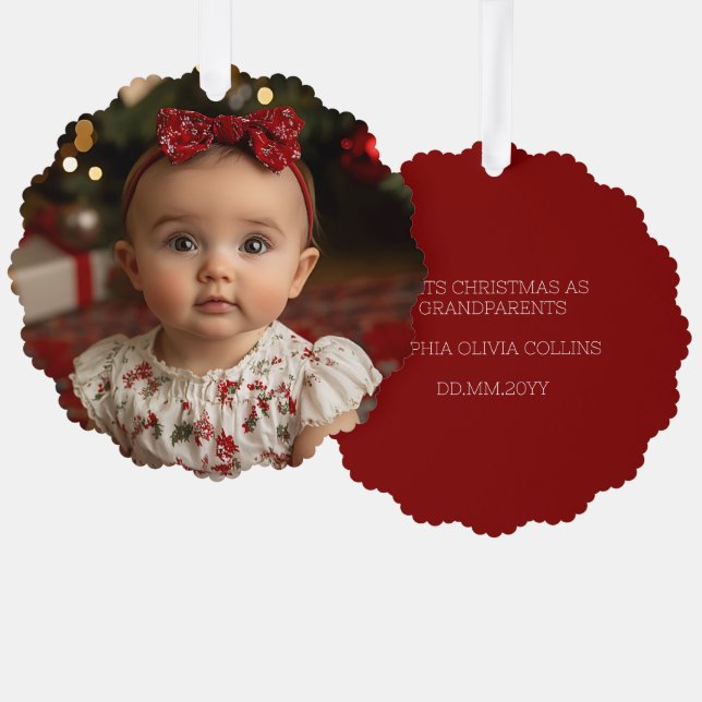 Grandparents Modern Baby's First Christmas Photo Ornament Card (Front/Back)
