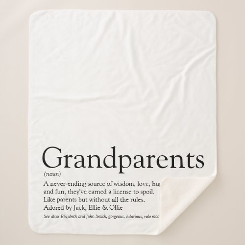 Grandparents Modern Black and White Fun Quote Sherpa Blanket