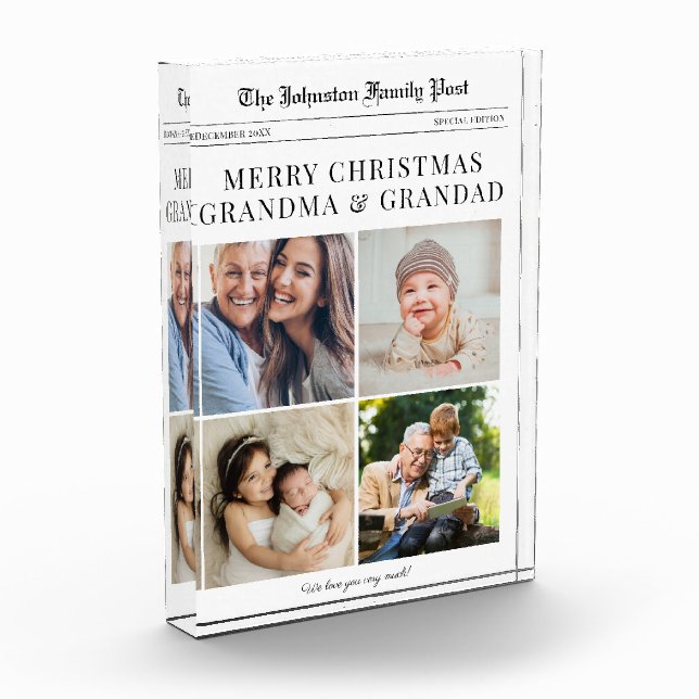 Grandparents Newspaper Christmas Photo Block (Left)