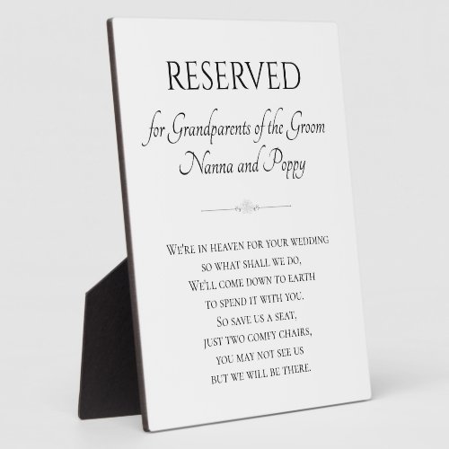 Grandparents of Groom In Heaven For Wedding Plaque