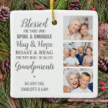 Grandparents Personalized Photo Collage Ceramic Ornament<br><div class="desc">Celebrate your grandparents with a custom photo collage ornament. This unique quote grandparents ornament is the perfect gift whether its a birthday, Grandparents day or Christmas. We hope your special keepsake photo grandparents gift will become a treasured keepsake for years to come. . Quote " Blessed are those who Spoil...</div>