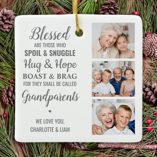 Grandparents Personalized Photo Collage Ceramic Ornament