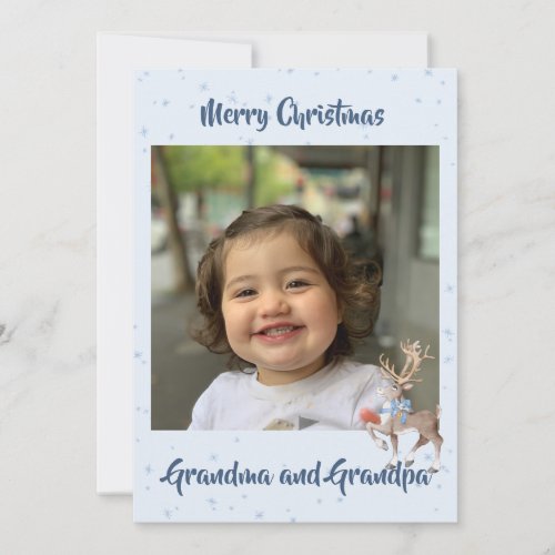 Grandparents Photo Christmas Blue Deer Holiday Card