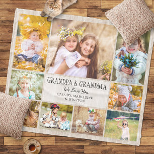 Grandparents Photo Collage Grandkids Fleece Blanket