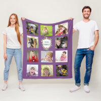 GRANDPARENTS Photo Collage Grandkids Purple Fleece Blanket