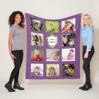 GRANDPARENTS Photo Collage Grandkids Purple Fleece Blanket