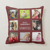 GRANDPARENTS Photo Collage Grandkids QUOTE Burgund Throw Pillow