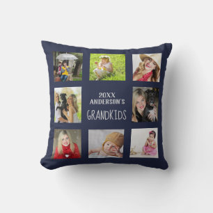 GRANDPARENTS Photo Collage Grandkids QUOTE Navy Throw Pillow