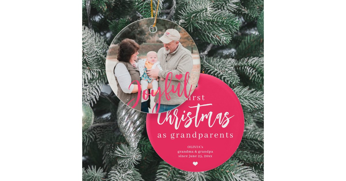 First Christmas Script Grandparents photo first Christmas script Ceramic Ornament | Zazzle