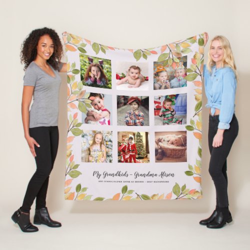 GRANDPARENTS PHOTO GIFTS _ AUTUMN FALL LEAVES FLEECE BLANKET