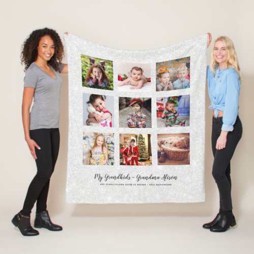 GRANDPARENTS PHOTO GIFTS _ Silver Gray Glitter Fleece Blanket