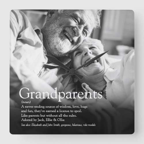 Grandparents Photo Modern Fun Definition Square Wall Clock