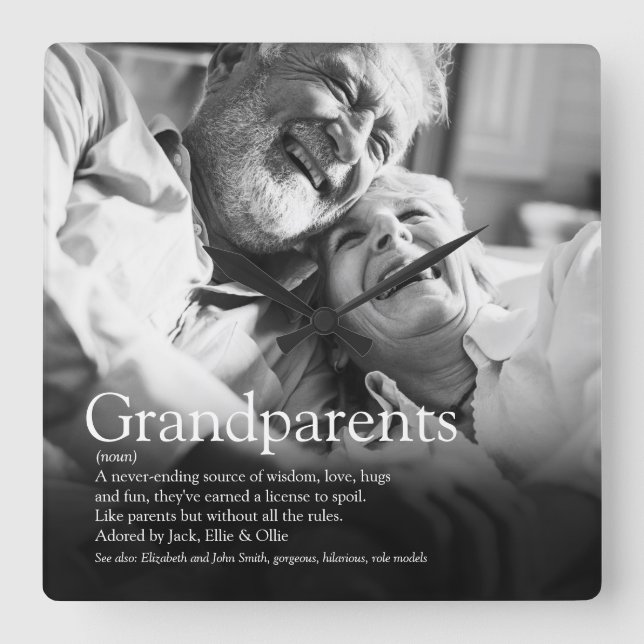Grandparents Photo Modern Fun Definition Square Wall Clock (Front)