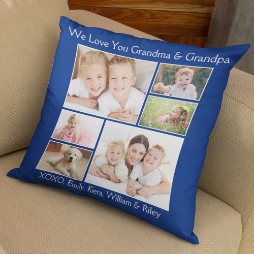 Grandparents Photo Personalized Blue Throw Pillow