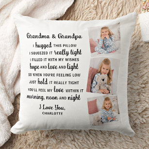 Grandparents Poem Custom Grandma Grandpa 3 Photo  Throw Pillow