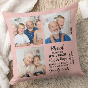 Grandparents Poem Custom Modern 3 Photo Collage Throw Pillow