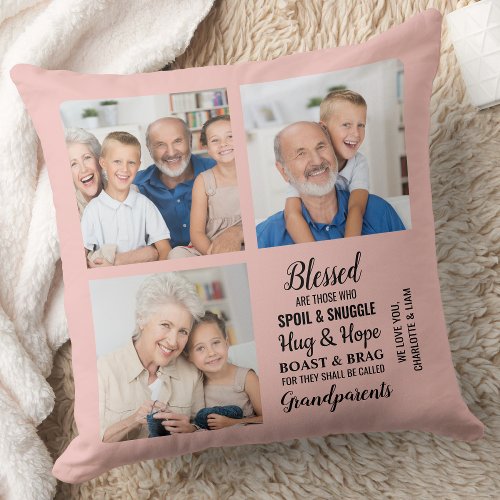 Grandparents Poem Custom Modern 3 Photo Collage  Throw Pillow