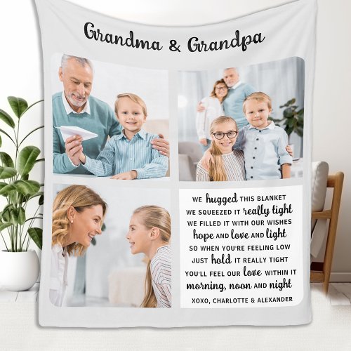 Grandparents Poem Modern Personalized 3 Photo Fleece Blanket
