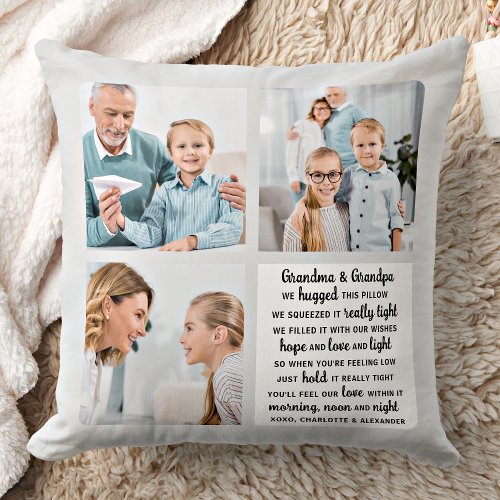 Grandparents Poem Modern Personalized 3 Photo Throw Pillow
