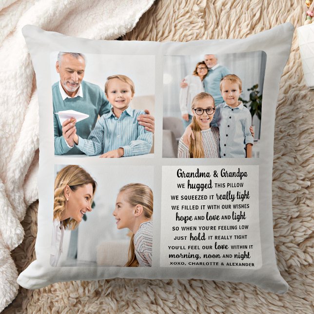 Grandparents Poem Modern Personalized 3 Photo Throw Pillow (Creator Uploaded)