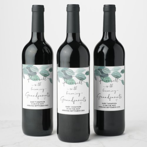 Grandparents Pregnancy Announcement for Parents Wi Wine Label