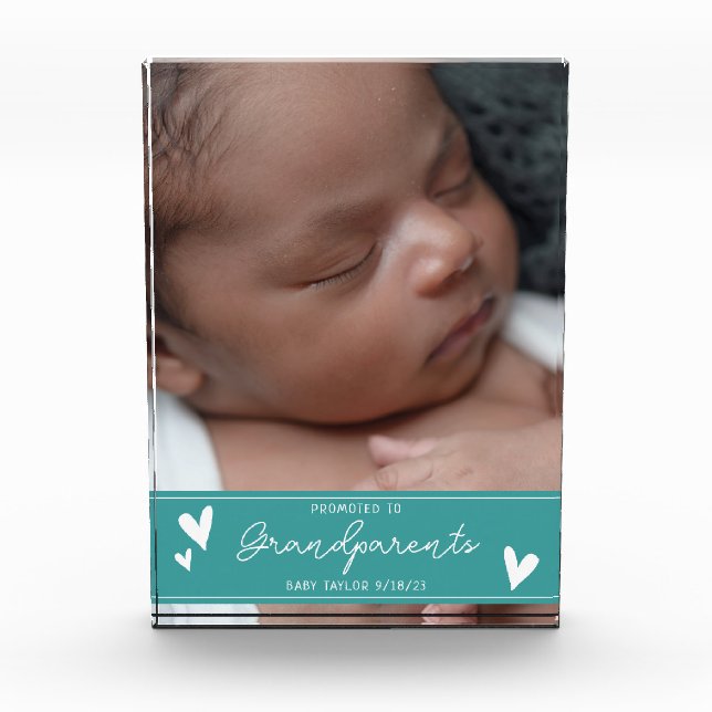 Grandparents Promoted New Baby Script Keepsake Photo Block (Front)